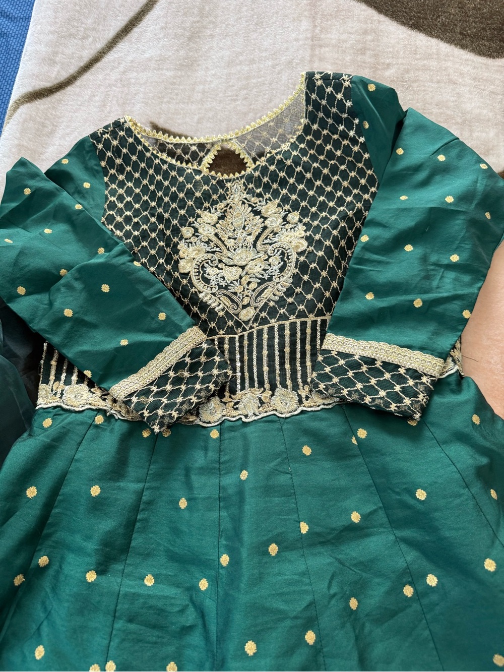 Desi Emerald Green Embroidered Ethnic Dress with Gold Accents